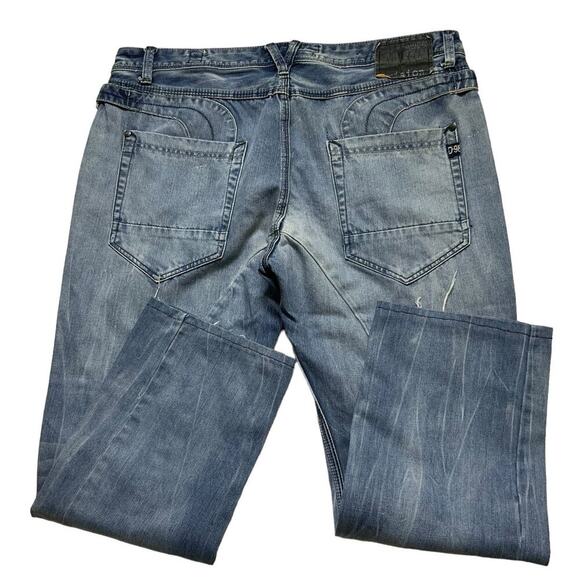 Division E Jeans Mens 38x27 Whiskers Distressed Straight Leg Mid Wash Streetwear - Picture 3 of 14